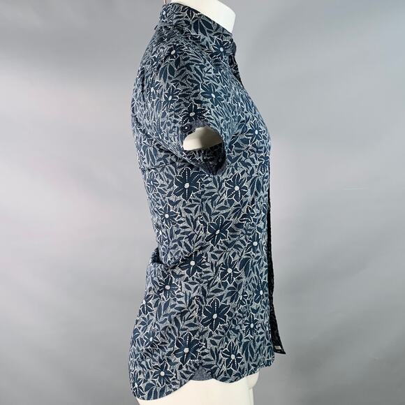 TED BAKER Size XS Calous Navy White Abstract Floral Cotton Short Sleeve Shirt - Picture 3 of 6
